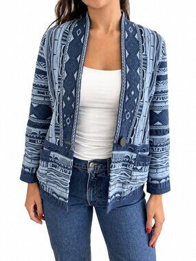Falconeri Blue Jacquard Knit Jacket medium M